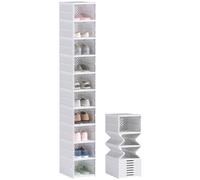 HOMCOM - Cajas de almacenamiento de zapatos plegables para zapatos de plástico apilables, almacenamiento de zapatos con tapas, para tallas de hasta 43, color blanco, 26 x 35 x 174 cm