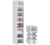 HOMCOM Cajas para Zapatos Apilables, Juego de 8 Organizadores para Zapatos Portátil, Zapatero Plegable con Puertas Transparentes, hasta Talla 43, No Requiere Montaje, Blanco