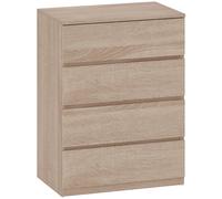 HOMCOM Cajonera 4 Cajones de Madera con Guías Metálicas y Tiradores Ranurados, 60x40x80 cm, color Haya Aosom España