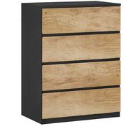 HOMCOM Cajonera 4 Cajones de Madera con Guías Metálicas y Tiradores Ranurados, 60x40x80 cm, Negro y Roble