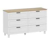 HOMCOM Cajonera 6 Cajones Moderna en Aglomerado, Madera de Pino y MDF, 120x38x71 cm, Blanco y color Madera