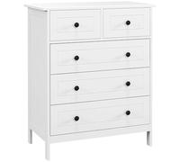 HOMCOM - Cajonera Blanca con 5 cajones, Mueble de Almacenamiento para Dormitorio, Oficina, Entrada, Estilo comtemporano, Mango de Metal, 74 x 40 x 91 cm