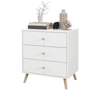HOMCOM - Cajonera con 3 cajones de madera maciza de pino (diseño escandinavo, mueble de almacenamiento, dormitorio, blanco, mango cónico)