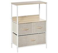 HOMCOM - Cajonera con 3 cajones tejidos, estante y bandeja superior, mueble auxiliar pequeño, 58 x 29 x 81,5 cm, color blanco y natural