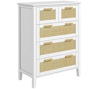 HOMCOM - Cajonera con 5 cajones, mueble de almacenamiento con asas de madera maciza y guías de metal para oficina, salón, dormitorio, color blanco