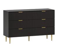 HOMCOM - Cajonera con 6 cajones para dormitorio, mueble de almacenamiento moderno con asas y patas doradas, para dormitorio, sala de estar, dom 120 x 40 x 76,5 cm, color negro