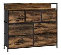 HOMCOM - Cajonera con 7 cajones, Mueble de Almacenamiento de cajones de Tela Plegable, Estructura de Acero Negro, 98 x 29 x 85 cm, Dormitorio, Entrada, salón, Negro y marrón, rústico