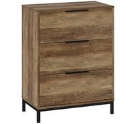 HOMCOM Cajonera de 3 cajones con tiradores negros antivuelco Mueble cajonera de metal y aglomerado 62x35x82 cm Marrón oscuro