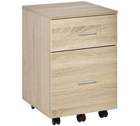 HOMCOM Cajonera de Escritorio con 2 Cajones, Cajonera de Oficina con Ruedas, Archivador Móvil, para Archivos A4 o Cartas, para Estudio, Salón, 39,5x39x58,5 cm, Roble