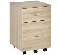 HOMCOM Cajonera de Escritorio con 2 Cajones Ruedas Archivador Móvil para Archivos A4 o Cartas 39,5x39x58,5 cm Roble marrón