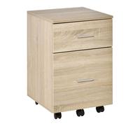 HOMCOM Cajonera de Escritorio con 2 Cajones Ruedas Archivador Móvil para Archivos A4 o Cartas 39,5x39x58,5 cm Roble