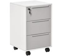 HOMCOM Cajonera de Escritorio con 3 Cajones 40x40x63,5 cm Blanco y Gris | Cajonera de Oficina con Ruedas, Cerradura y 2 Llaves, Archivador Móvil, para Estudio, Salón