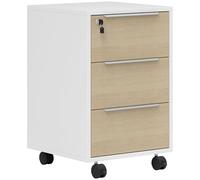 HOMCOM Cajonera de Escritorio con 3 Cajones, Cajonera de Oficina con Ruedas, Cerradura y 2 Llaves, Archivador Móvil para Estudio, Salón, 40x40x63,5 cm, Blanco y Roble