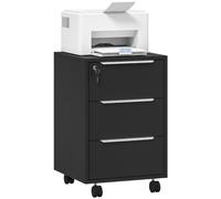 HOMCOM Cajonera de Escritorio con 3 Cajones 40x40x63,5 cm Negro | Cajonera de Oficina con Ruedas, Cerradura y 2 Llaves, Archivador Móvil, para Estudio, Salón