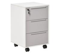 HOMCOM Cajonera Tipo Archivador Móvil de Oficina con 3 Cajones Cerradura Ruedas y Frenos para Documentos 40x40x63,5 cm Blanco y Gris Aosom España