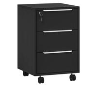 Homcom cajonera de escritorio con 3 cajones, cajonera de oficina con ruedas, cerradura y 2 llaves, archivador móvil para estudio, salón, 40x40x63,5 cm, negro