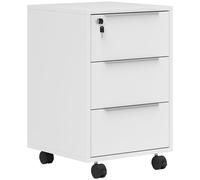 HOMCOM Cajonera de Escritorio con 3 Cajones Ruedas Cerradura y 2 Llaves para Estudio Salón 40x40x63,5 cm Blanco
