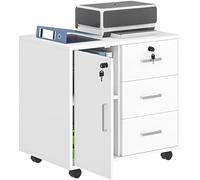 HOMCOM - Cajonera de escritorio con 3 cajones y estante ajustable, armario de almacenamiento con cerradura con ruedas, dim. 40 x 60 x 56 cm, blanco