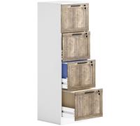 HOMCOM Cajonera de Escritorio con 4 Cajones Cerradura 2 Llaves Barras Colgantes para A4 Carta 39,4x40x129 cm Blanco y Madera
