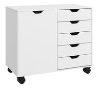 HOMCOM Cajonera de Escritorio con 5 Cajones y Ruedas 78x40x66,5 cm Blanco | Cajonera de Oficina, Estante Ajustable, Soporte para Impresora, para Estudio, Salón