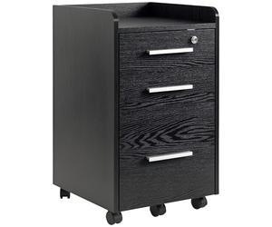 HOMCOM - Cajonera de escritorio con ruedas, 3 cajones, 1 bloqueable, 1 clasificador de carpetas de madera, color negro
