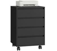 HOMCOM - Cajonera de escritorio con ruedas, 4 cajones deslizantes de madera, color negro