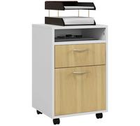 HOMCOM Cajonera de Escritorio con Ruedas Cajón 40x35x60 cm Natural y Blanco | Cajonera de Oficina, Compartimento, Puerta, Archivador Móvil, Estudio, Salón, Mueble Auxiliar Oficina