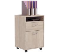 HOMCOM Cajonera de Escritorio con Ruedas, Cajonera de Oficina con Cajón, Compartimento, Puerta, Archivador Móvil para Estudio, Salón, 40x35x60 cm, Roble