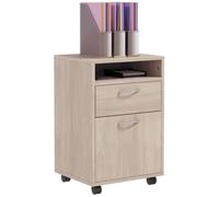 HOMCOM Cajonera de Escritorio con Ruedas Cajón 40x35x60 cm Roble | Cajonera de Oficina, Compartimento, Puerta, Archivador Móvil, Estudio, Salón, Mueble Auxiliar Oficina