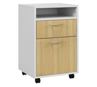 HOMCOM Cajonera de Escritorio con Ruedas, Cajonera de Oficina con Cajón, Compartimento, Puerta, Archivador Móvil para Estudio, Salón, 40x35x60 cm, Natural y Blanco