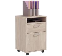 HOMCOM Cajonera de Escritorio con Ruedas Cajón 40x35x60 cm Roble | Cajonera de Oficina, Compartimento, Puerta, Archivador Móvil, Estudio, Salón, Mueble Auxiliar Oficina