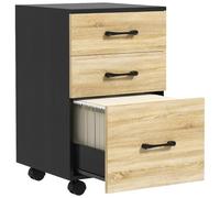 HOMCOM Cajonera de Oficina 3 Cajones A4 Carta 40x42x65 cm Roble y Negro | Mueble Archivador, 4 Ruedas, para Salón Estudio, Cajonera Escritorio