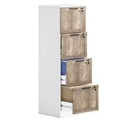HOMCOM Cajonera de Oficina con 4 Cajones Cajonera de Escritorio con Cerradura 2 Llaves Barras Colgantes para A4 Carta Archivador Móvil para Estudio 39,4x40x129 cm Blanco y Madera