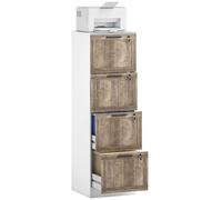 HOMCOM Cajonera de Oficina con 4 Cajones Cajonera de Escritorio con Cerradura 2 Llaves Barras Colgantes para A4 Carta Archivador Móvil para Estudio 39,4x40x129 cm Blanco y Madera