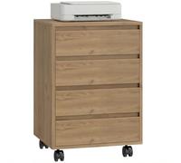 HOMCOM Cajonera de Oficina con 4 Cajones Cajonera de Escritorio con Ruedas Archivador Móvil para Estudio 46x40x65 cm Marrón