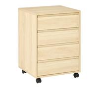 HOMCOM Cajonera de Oficina con 4 Cajones Cajonera de Escritorio con Ruedas Archivador Móvil para Estudio 46x40x65 cm Natural