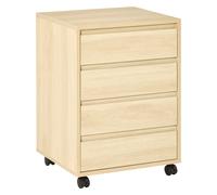 HOMCOM Cajonera de Oficina con 4 Cajones Cajonera de Escritorio con Ruedas para Estudio 46x40x65 cm Natural