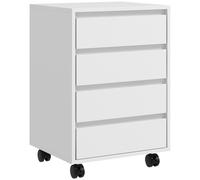 HOMCOM Cajonera de Oficina con 4 Cajones Cajonera de Escritorio con Ruedas para Estudio 46x40x65 cm Blanco