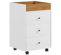 HOMCOM Cajonera de Oficina con 4 Ruedas 43x40x66,5 cm Blanco y Natural | Mueble Archivador, 3 Cajones, 1 Bandeja Extraíble, Carga 30 kg, para Estudio, Salón