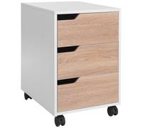 HOMCOM Cajonera de Oficina con Ruedas 40x50x57,5 cm Roble y Blanco | Mueble Archivador, 3 Cajones, Cajonera para Escritorio Estudio