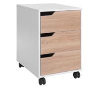 HOMCOM Cajonera de Oficina con Ruedas Mueble Archivador con 3 Cajones Cajonera para Escritorio Estudio 40x50x57,5 cm Roble y Blanco