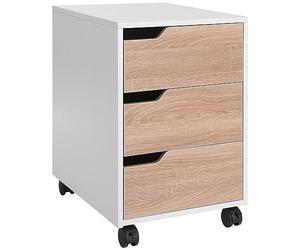 HOMCOM Cajonera de Oficina con Ruedas Mueble Archivador con 3 Cajones Cajonera para Escritorio Estudio 40x50x57,5 cm Roble y Blanco