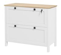 HOMCOM Cajonera de Oficina Mueble Archivador 79x40x72 cm Roble y Blanco | 2 Cajones, 2 Barras para Colgar, 2 Llaves y Cerradura, para Papel Tamaño A4, Estudio, Sala de Estar