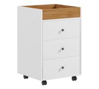 Homcom cajonera de oficina mueble archivador con 4 ruedas 3 cajones y 1 bandeja extraíble carga 30 kg para estudio salón 43x40x66,5 cm blanco y natural 66.5 cm