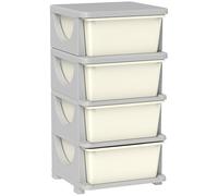 HOMCOM Cajonera de plástico para cuarto de niños con 4 cajones, Cajonera infantil, Muebles de hogar y cuarto de niños 37x37x76 cm, Crema