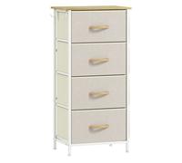 HOMCOM Cajonera de Tela Alta Cómoda con 4 Cajones 4 Bolsillos Laterales 2 Ganchos y Estructura de Acero Cómoda para Dormitorio Sala de Estar Pasillo Beige