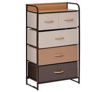 HOMCOM Cajonera de Tela Cómoda para Dormitorio con 5 Cajones Plegables Parte Superior de Madera y Marco Metálico para Sala de Estar 58x29x99 cm Multicolor