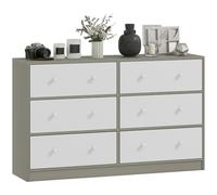 HOMCOM Cajonera de Tela con 6 Cajones Plegables con Doble Tirador, Cajones de Acero, MDF y Tela para Dormitorio, 114x30x70 cm, Blanco y Gris