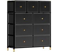 HOMCOM Cajonera de Tela con 9 Cajones Plegables con Frentes de Cuero PU y Marco de Acero Cajonera para Dormitorio Salón Negro