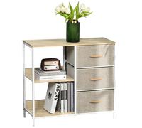 HOMCOM Cajonera de Tela Estrecha, Cómoda de Tela con 3 Cajones Plegables, 2 Estantes Abiertos y Amplia Encimera, Cómoda para Dormitorio, Salón y Pasillo, Natural y Gris Claro